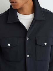 Reiss Navy Thom Premium Interlock Twin-Pocket Overshirt - Image 4 of 6