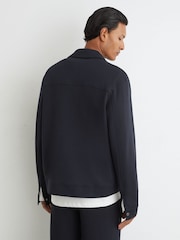 Reiss Navy Thom Premium Interlock Twin-Pocket Overshirt - Image 5 of 6