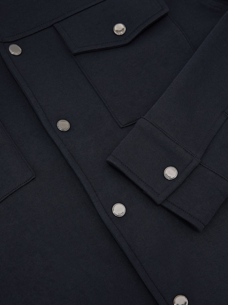 Reiss Navy Thom Premium Interlock Twin-Pocket Overshirt - Image 6 of 6