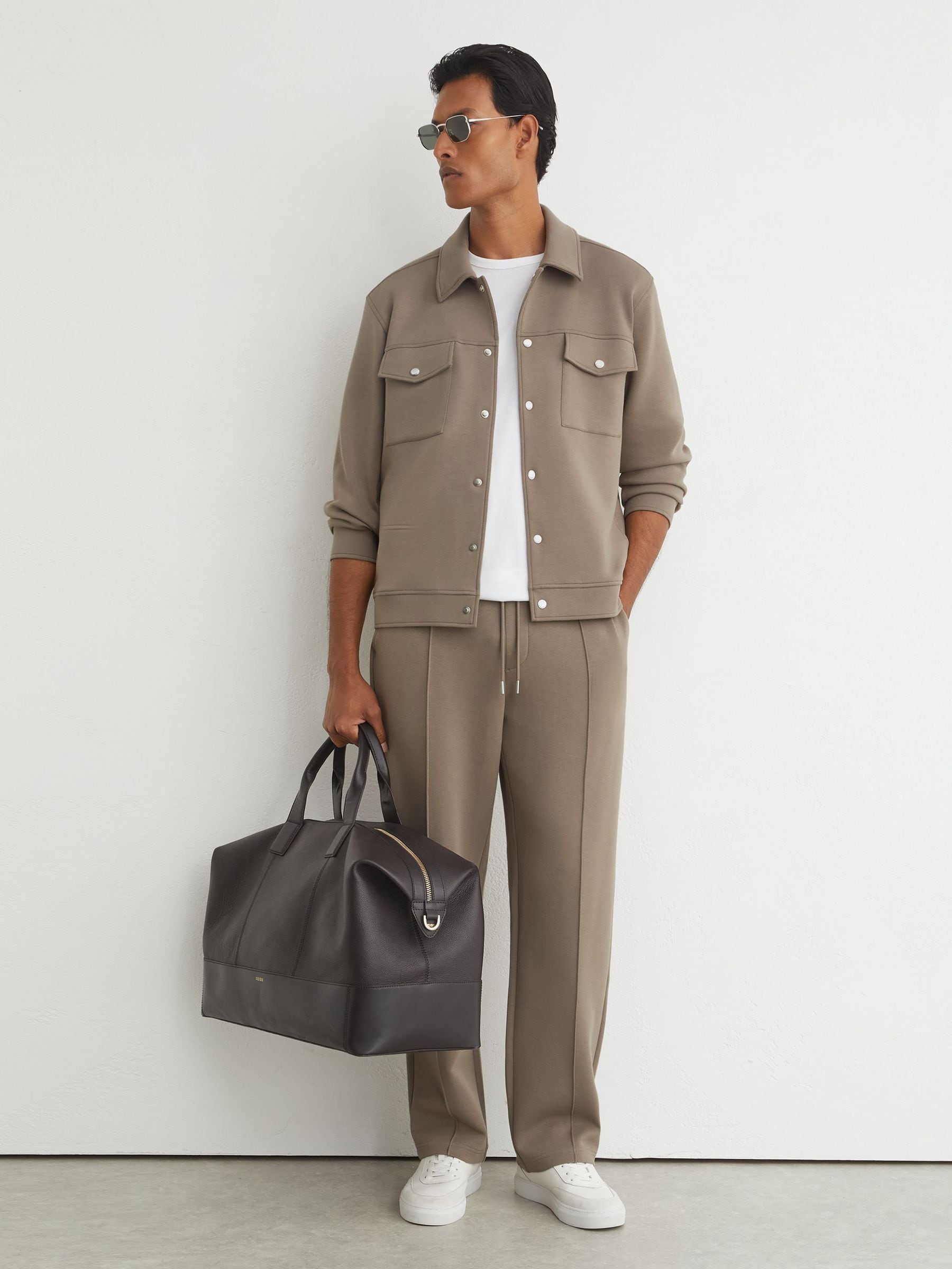 Buy Reiss Mushroom Brown Thom Sueded Interlock Jersey Twin-Pocket