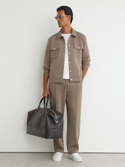 Reiss Mushroom Brown Thom Premium Interlock Twin-Pocket Overshirt - Image 1 of 7