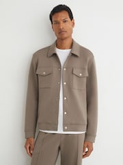 Reiss Mushroom Brown Thom Premium Interlock Twin-Pocket Overshirt - Image 3 of 7