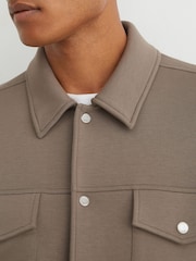 Reiss Mushroom Brown Thom Premium Interlock Twin-Pocket Overshirt - Image 4 of 7