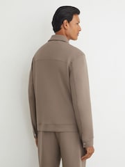 Reiss Mushroom Brown Thom Premium Interlock Twin-Pocket Overshirt - Image 5 of 7