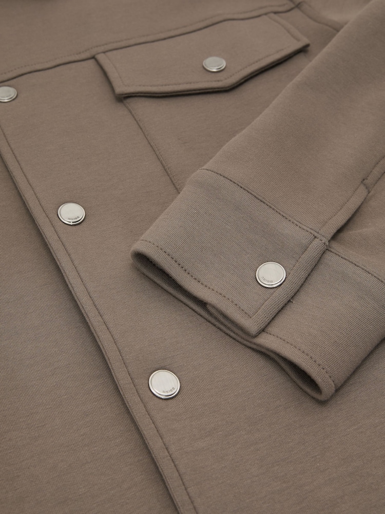 Reiss Mushroom Brown Thom Premium Interlock Twin-Pocket Overshirt - Image 7 of 7 Reiss Mushroom Brown Thom Premium Interlock Twin-Pocket Overshirt - Image 7 of 7
