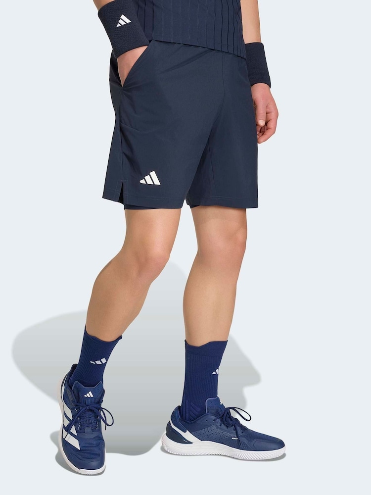 adidas Blue Shorts & Tight Tennis Shorts Set - Image 1 of 6