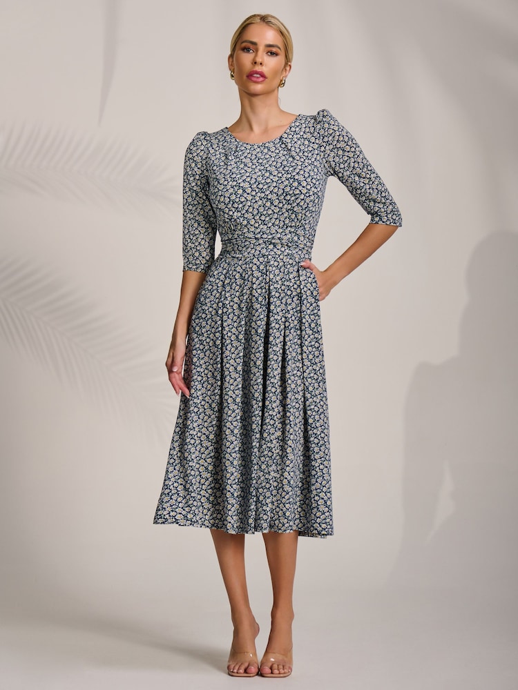 Jolie Moi Blue Sleeve Printed Jersey Midi Dress - Image 7 of 7 Jolie Moi Blue Sleeve Printed Jersey Midi Dress - Image 7 of 7