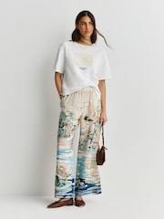 Weekend MaxMara Blue Curva Silk Print Wide Leg Trousers - Image 1 of 5