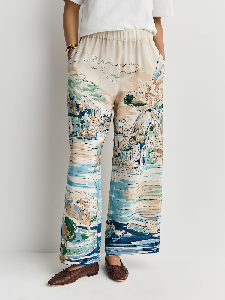Weekend MaxMara Blue Curva Silk Print Wide Leg Trousers - Image 2 of 5