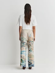 Weekend MaxMara Blue Curva Silk Print Wide Leg Trousers - Image 4 of 5
