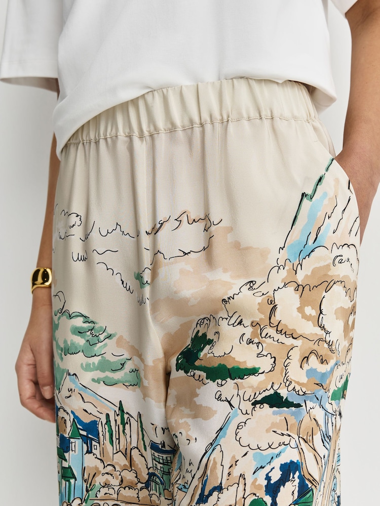 Weekend MaxMara Blue Curva Silk Print Wide Leg Trousers - Image 5 of 5