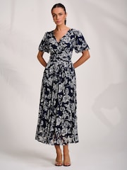 Jolie Moi Blue Puff Sleeve Printed Lace Maxi Dress - Image 3 of 7
