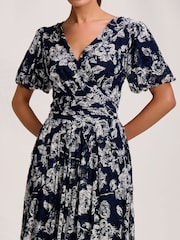 Jolie Moi Blue Puff Sleeve Printed Lace Maxi Dress - Image 6 of 7