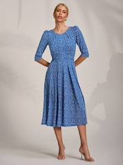 Jolie Moi Blue Sleeve Printed Jersey Midi Dress - Image 4 of 7