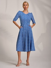 Jolie Moi Blue Sleeve Printed Jersey Midi Dress - Image 6 of 7