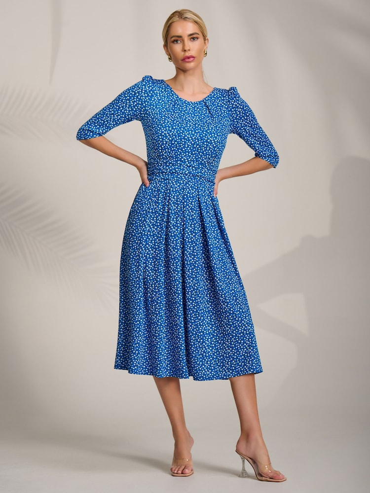 Jolie Moi Blue Sleeve Printed Jersey Midi Dress - Image 7 of 7