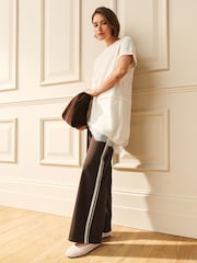 Brown Side Stripe Jersey Denim Wide Leg Trousers - Image 1 of 8