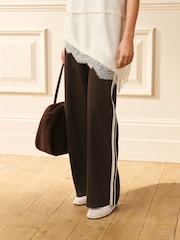 Brown Side Stripe Jersey Denim Wide Leg Trousers - Image 2 of 8
