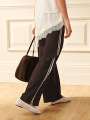 Brown Side Stripe Jersey Denim Wide Leg Trousers - Image 3 of 8