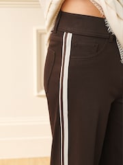 Brown Side Stripe Jersey Denim Wide Leg Trousers - Image 4 of 8
