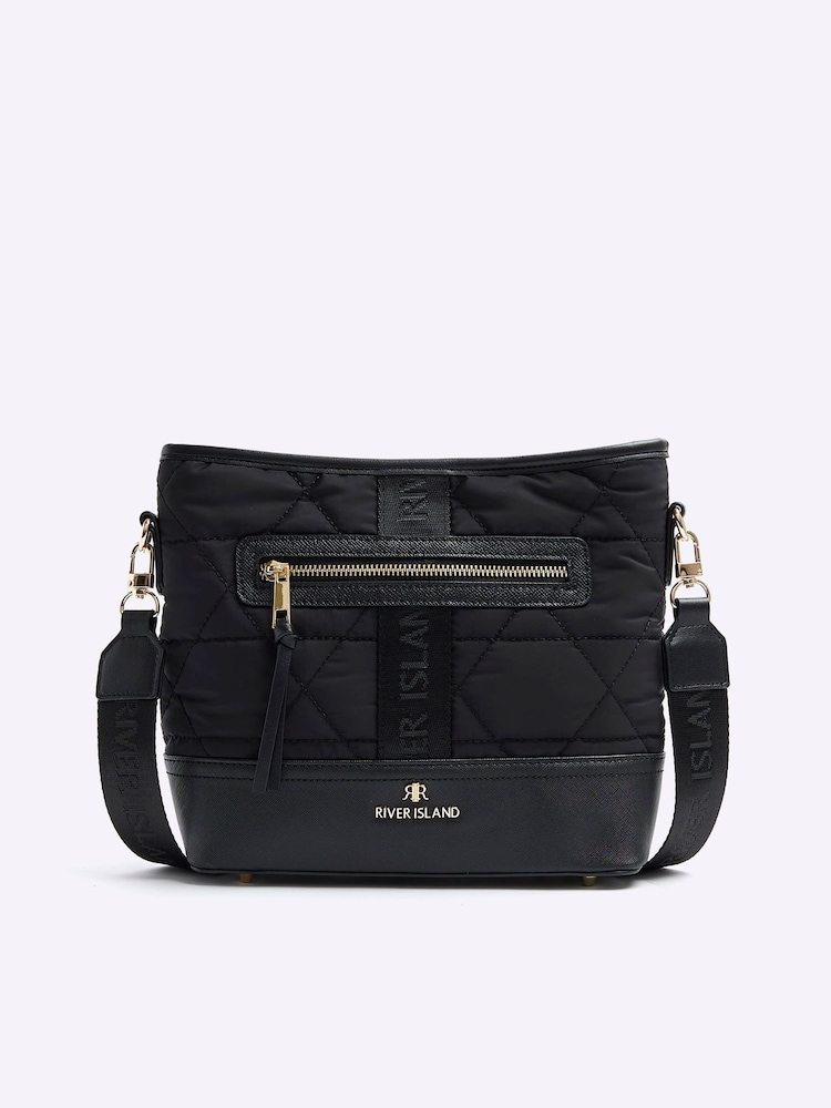 River Island Black Nylon Webbing Bucket Cross-Body Bag - Image 1 of 5