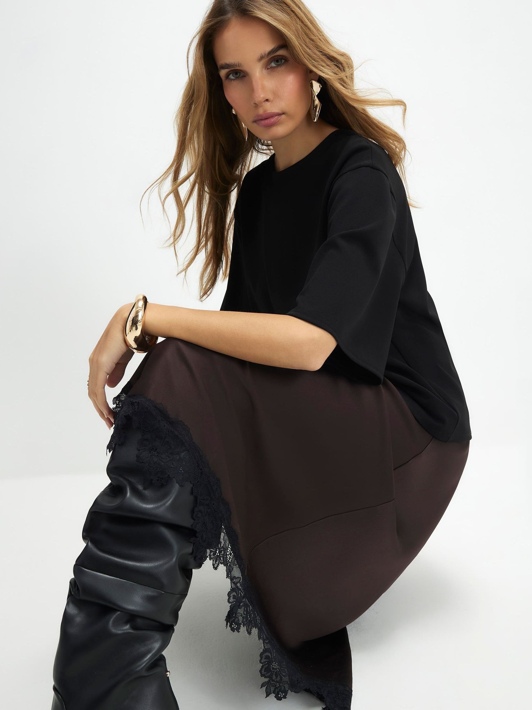 river island t shirt dress River Island Long Sleeved Tiered Smock Mini T-Shirt Dress In Black for Women
