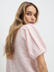 River Island Pink Bubble Sleeve Pearl Button Cardigan - Image 4 of 4