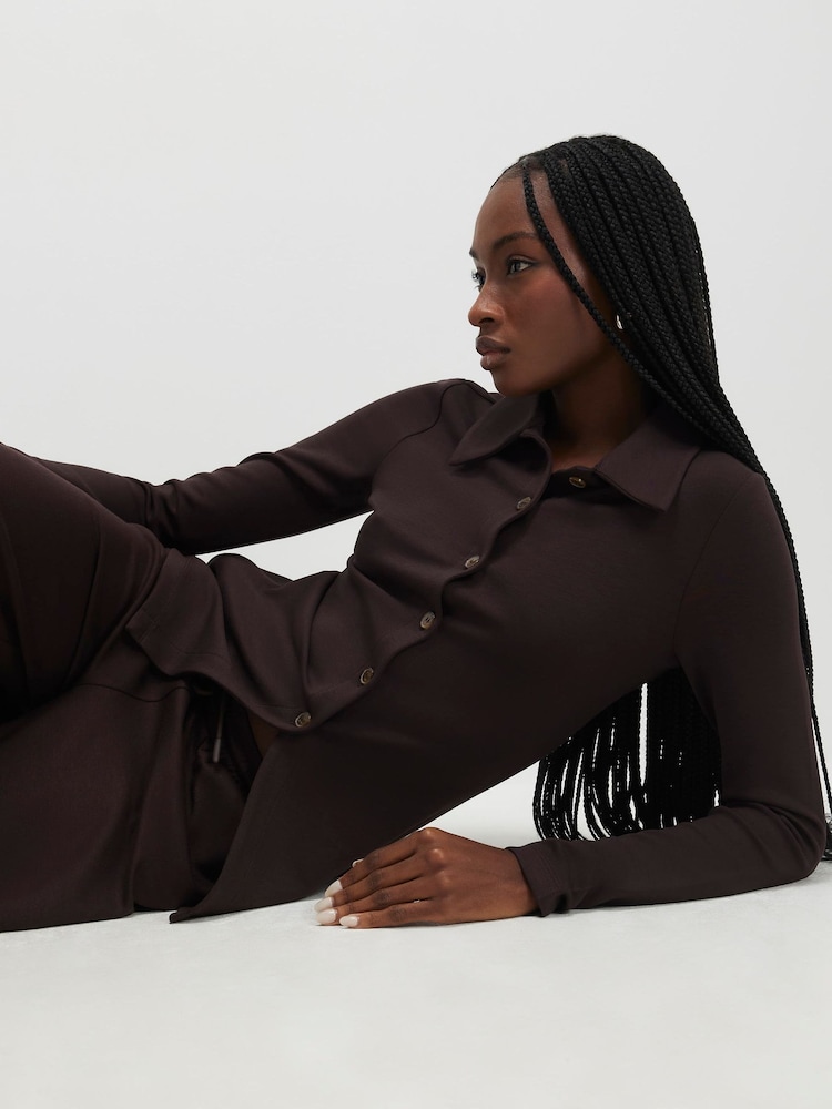 River Island Brown Long Sleeve Premium Collared Button Up Top - Image 1 of 4