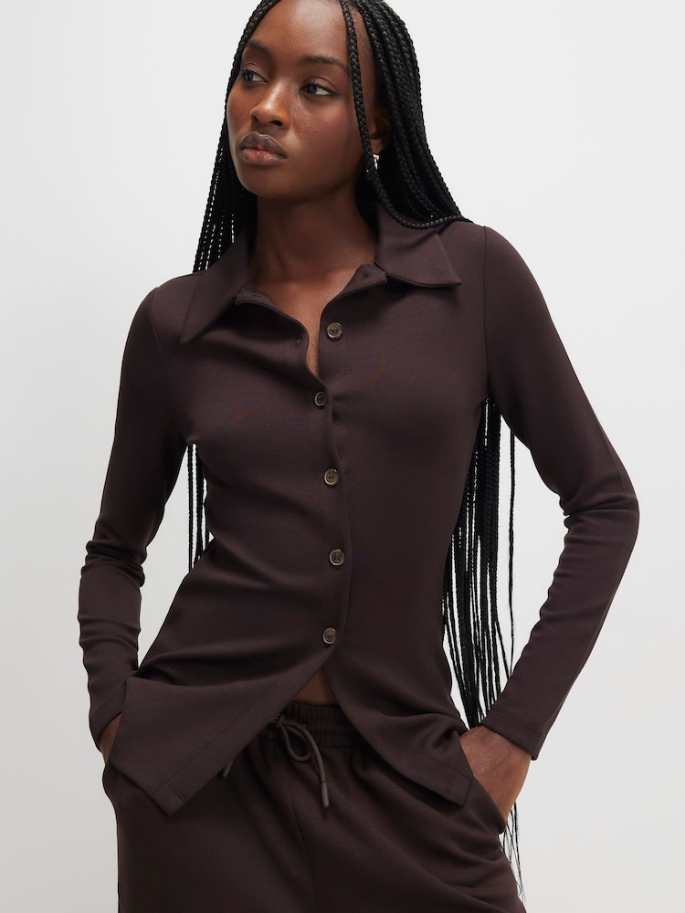 River Island Brown Long Sleeve Premium Collared Button Up Top - Image 2 of 4