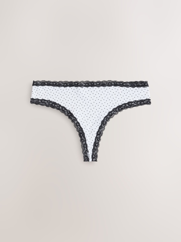 Noir et blanc à pois - Lot de 4 culottes en coton et dentelle - Image 2 de 7 Noir et blanc à pois - Lot de 4 culottes en coton et dentelle - Image 2 de 7