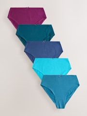 Teal Blue High Waist High Leg Cotton Rich Knickers 5 Pack - Image 1 of 8