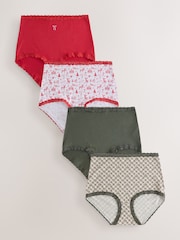 Christmas Check Full Brief Cotton and Lace Knickers 4 Pack - Image 1 of 8