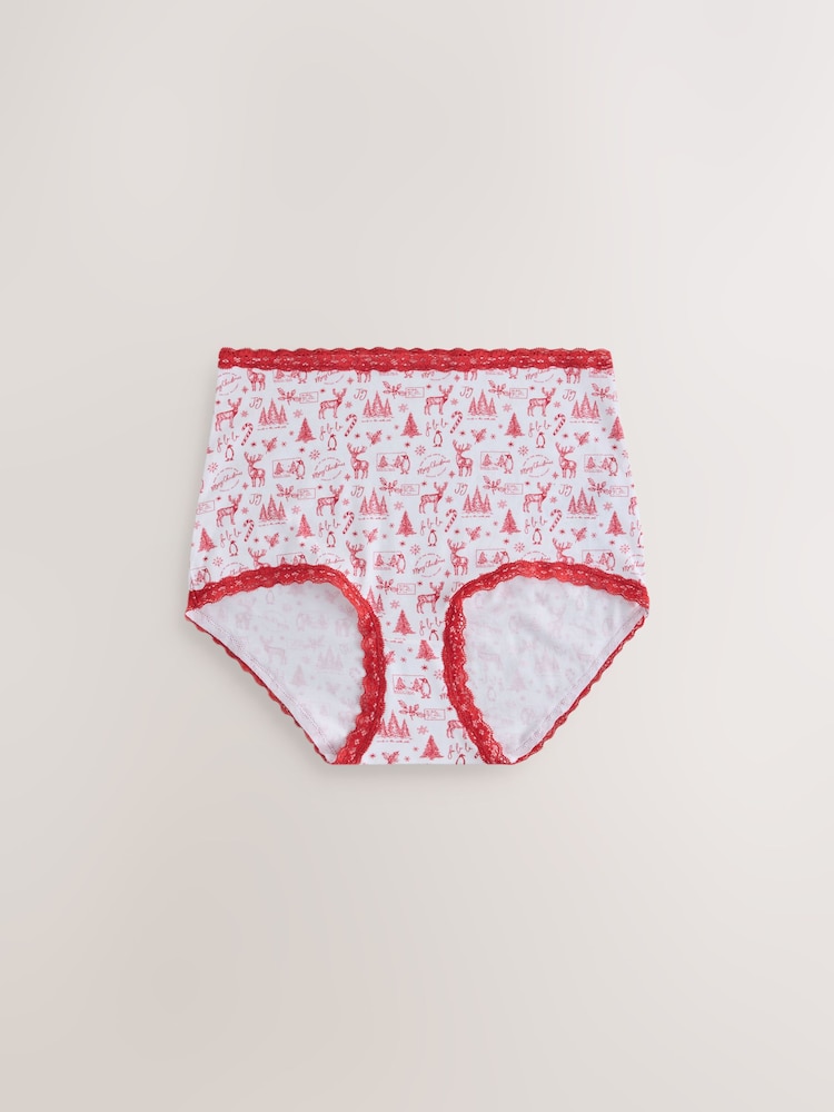 Christmas Check Full Brief Cotton and Lace Knickers 4 Pack - Image 2 of 8 Christmas Check Full Brief Cotton and Lace Knickers 4 Pack - Image 2 of 8