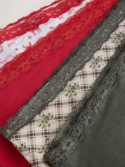 Christmas Check Full Brief Cotton and Lace Knickers 4 Pack - Image 7 of 8