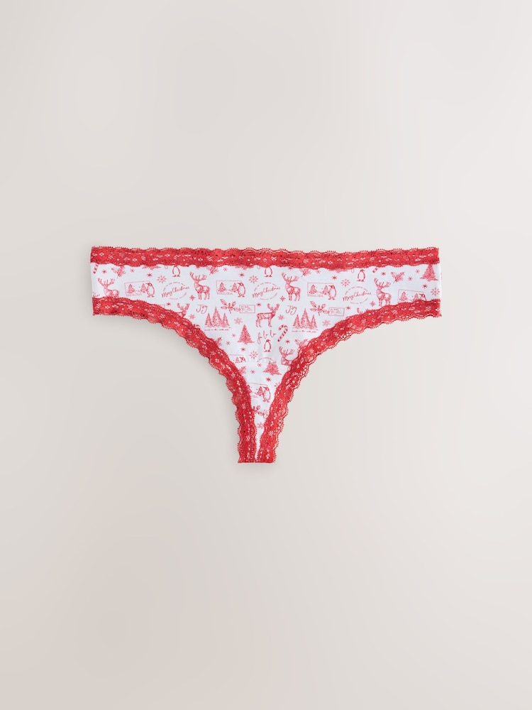 Christmas Check Thong Cotton and Lace Knickers 4 Pack - Image 2 of 7 Christmas Check Thong Cotton and Lace Knickers 4 Pack - Image 2 of 7