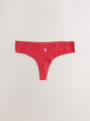 Christmas Check Thong Cotton and Lace Knickers 4 Pack - Image 3 of 7