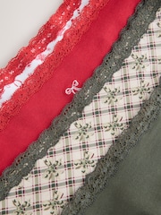 Christmas Check Thong Cotton and Lace Knickers 4 Pack - Image 6 of 7