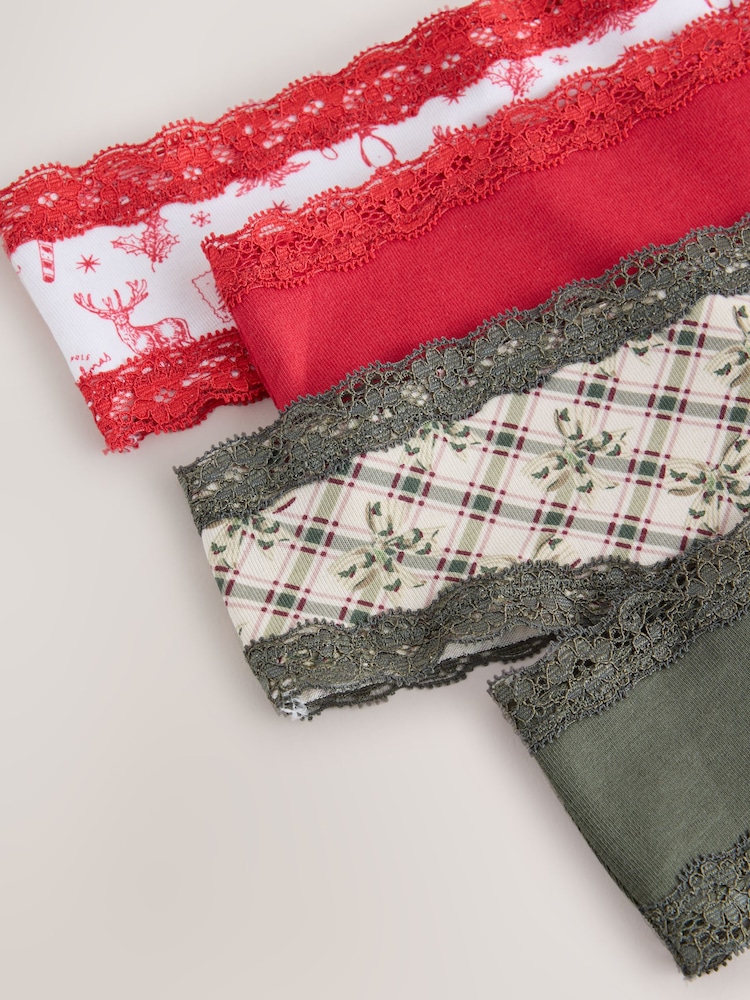 Christmas Check Thong Cotton and Lace Knickers 4 Pack - Image 7 of 7 Christmas Check Thong Cotton and Lace Knickers 4 Pack - Image 7 of 7