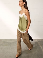 BHOEM Olive Green Asymmetric Hem Lace Cami Top - Image 4 of 5