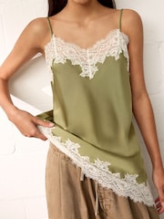 BHOEM Olive Green Asymmetric Hem Lace Cami Top - Image 5 of 5