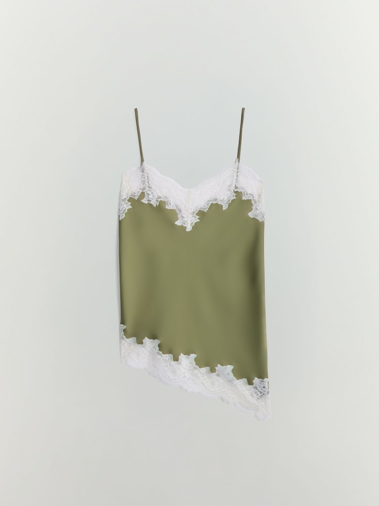 BHOEM Olive Green Asymmetric Hem Lace Cami Top - Image 6 of 6 BHOEM Olive Green Asymmetric Hem Lace Cami Top - Image 6 of 6