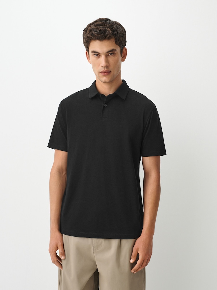 Black Plain Regular Fit Motionflex Short Sleeve Polo Shirt - Image 1 of 7
