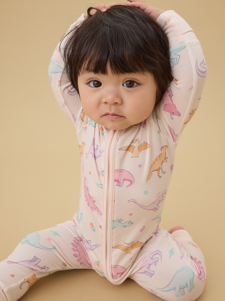 MORI Pink Supersoft Dinosaur Nights Clever Zip Sleepsuit - Image 1 of 6
