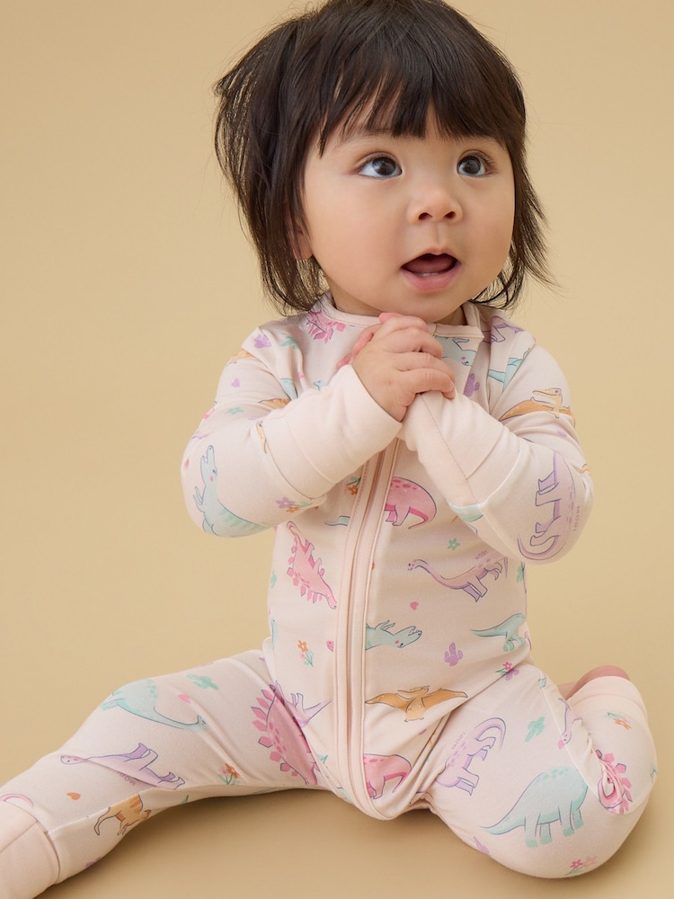 MORI Pink Supersoft Dinosaur Nights Clever Zip Sleepsuit - Image 2 of 6