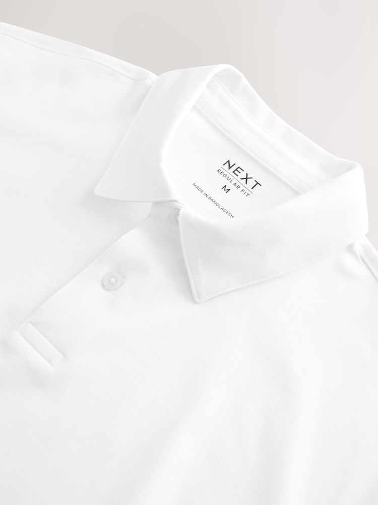 White Plain Regular Fit Motionflex Short Sleeve Polo Shirt - Image 7 of 7