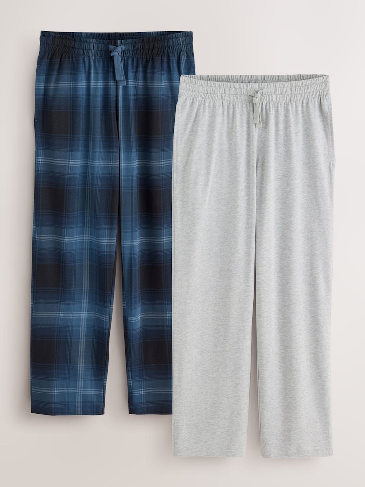 Navy/Grey Check Jersey Pyjama Bottoms 2 Pack - Image 1 of 6