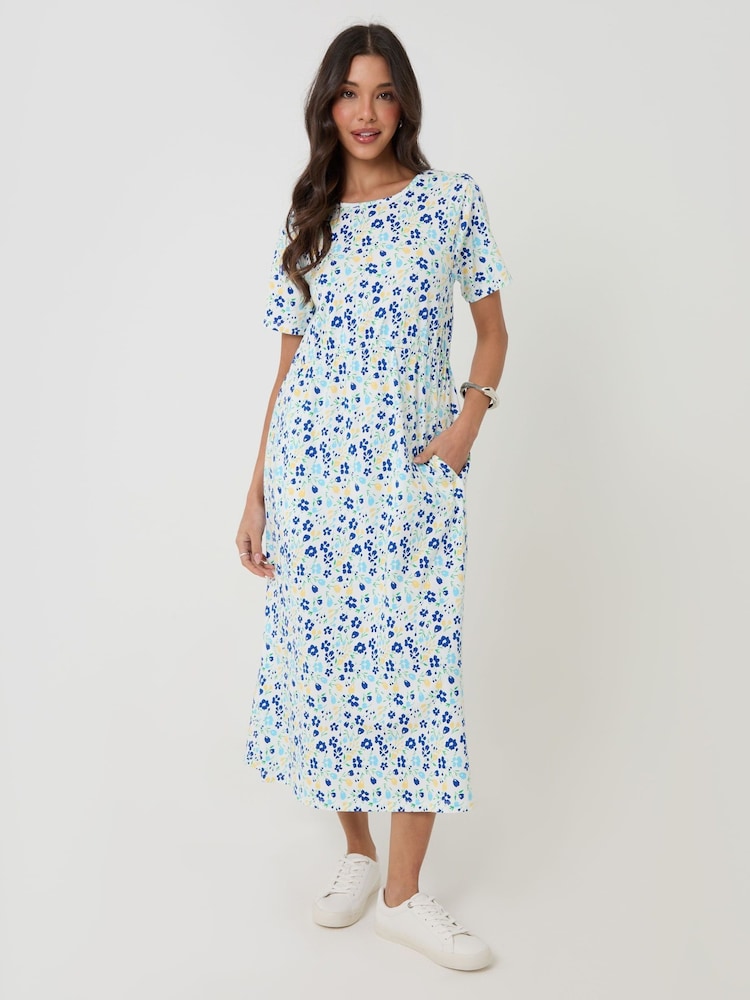 blue and white smock dress Blue Cross Smocked White Pique Dress