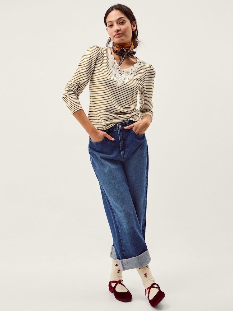 Monsoon Cream Lauren Lace Stripe Jersey Top - Image 1 of 5 Monsoon Cream Lauren Lace Stripe Jersey Top - Image 1 of 5