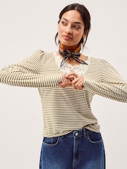 Monsoon Cream Lauren Lace Stripe Jersey Top - Image 2 of 5