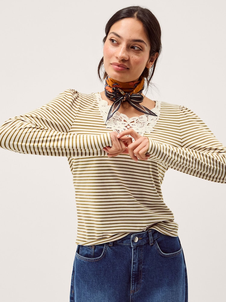 Monsoon Cream Lauren Lace Stripe Jersey Top - Image 2 of 5 Monsoon Cream Lauren Lace Stripe Jersey Top - Image 2 of 5